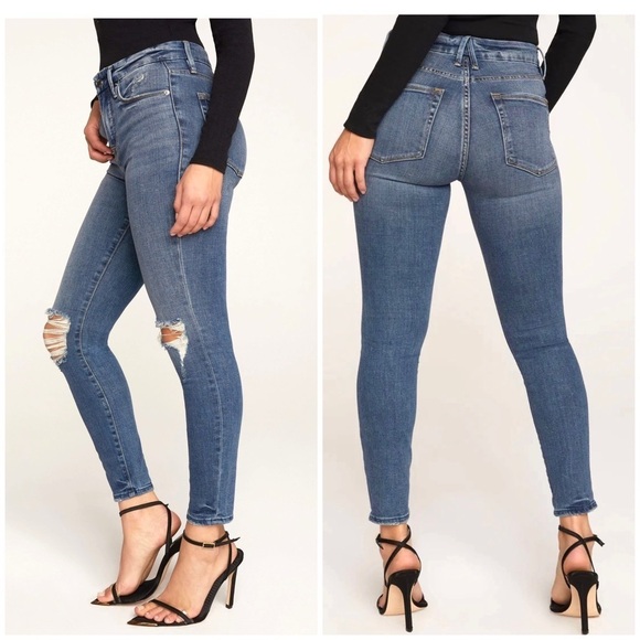 𝅺GOOD American Good Legs Crop Knees distressed Jeans GLC103T - Picture 10 of 11